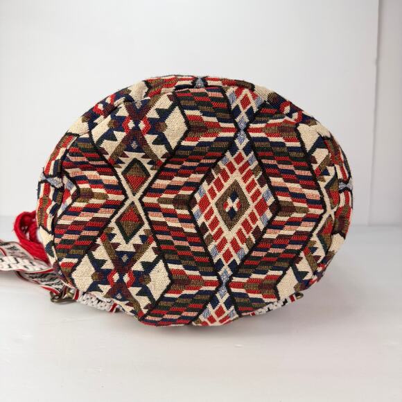 EUC Tapestry Southwest Aztec Tribal Boho Hippie Drawstring Large Backpack India - Picture 4 of 11